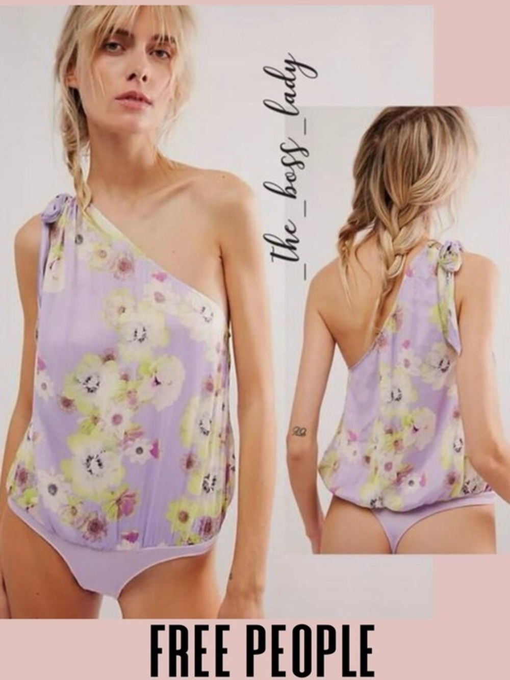 Free People bodysuit floral one-shoulder satin Small spring summer
